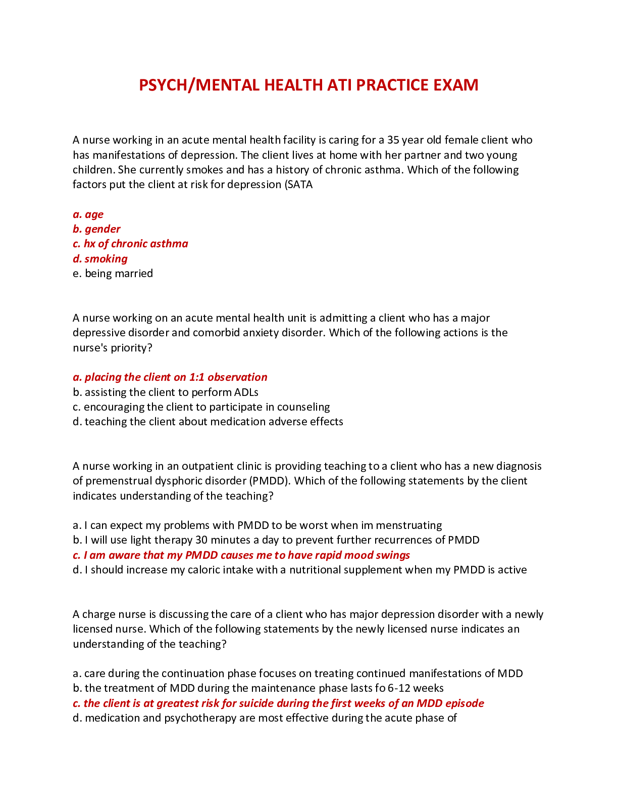 PSYCH/MENTAL HEALTH ATI PRACTICE EXAM Browsegrades